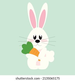 Cute rabbit hugging a big carrot