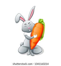 cute rabbit hugging carrots