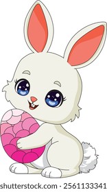 Cute Rabbit Hugging Easter Egg Vector