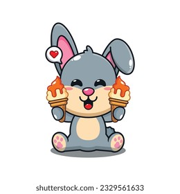 cute rabbit with ice cream cartoon vector illustration.
