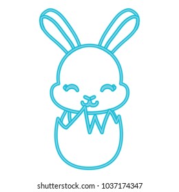 cute rabbit icon over white background, blue line design vector illustration