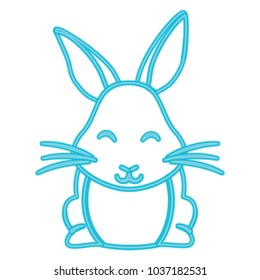 cute rabbit icon over white background, blue line design vector illustration