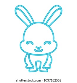 cute rabbit icon over white background, blue line design vector illustration