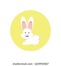 cute rabbit icon over white background, block style, vector illustration