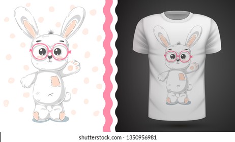 Cute rabbit - idea for print t-shirt. Hand draw