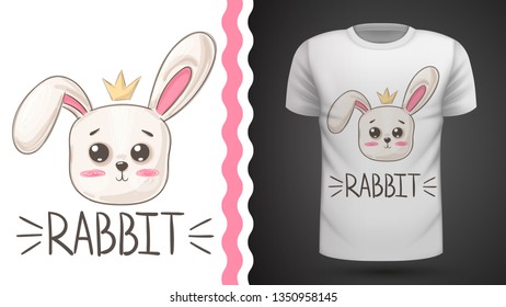 Cute rabbit - idea for print t-shirt. Hand draw