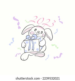 Cute rabbit illustration about happy new year, celebration,happy, cartoon, vector, drawing