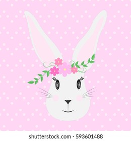 Cute rabbit illustration. Easter design card with bunny