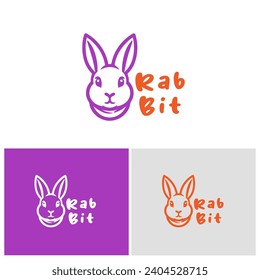 Cute and cute rabbit illustration logo, bright color combination, fun and attractive, suitable for animal and rabbit lovers