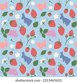 Patrón de ilustración de conejo con fresas