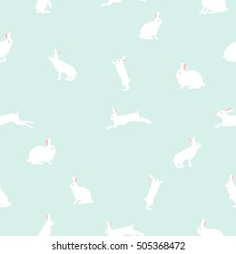 cute rabbit illustration, seamless pattern on blue background