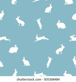 cute rabbit illustration, seamless pattern on blue background