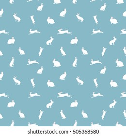 cute rabbit illustration, seamless pattern on blue background