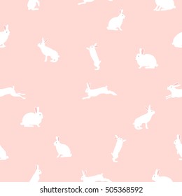 cute rabbit illustration, seamless pattern on pink background