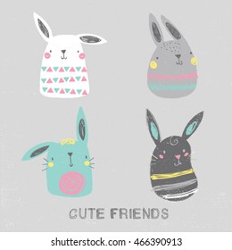 cute rabbit illustration set for baby fashion