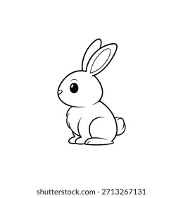 Ilustración linda del conejo que se sienta abajo estilo blanco y negro