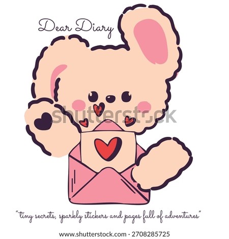 Cute Rabbit illustration with slogan. Vector graphic design for t-shirt. Pink Rabbit Drawing.