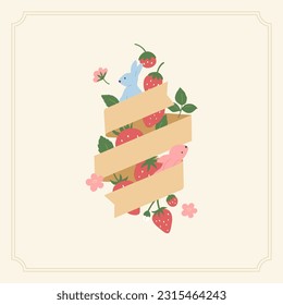 Cute rabbit illustration with strawberries