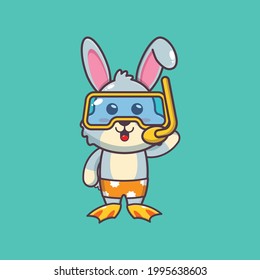 Cute rabbit illustration. Summer time. Cute vector design character. Vector isolated flat illustration for poster, brochure, web, mascot, sticker, logo and icon.