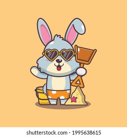 Cute rabbit illustration. Summer time. Cute vector design character. Vector isolated flat illustration for poster, brochure, web, mascot, sticker, logo and icon.