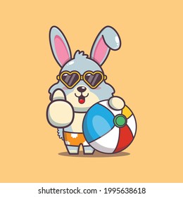Cute rabbit illustration. Summer time. Cute vector design character. Vector isolated flat illustration for poster, brochure, web, mascot, sticker, logo and icon.