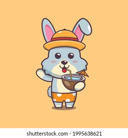 Cute rabbit illustration. Summer time. Cute vector design character. Vector isolated flat illustration for poster, brochure, web, mascot, sticker, logo and icon.