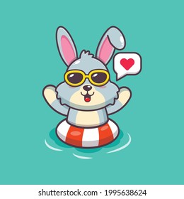 Cute rabbit illustration. Summer time. Cute vector design character. Vector isolated flat illustration for poster, brochure, web, mascot, sticker, logo and icon.