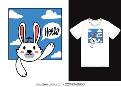 Cute rabbit illustration with tshirt design premium vector the Concept of Isolated Technology. Flat Cartoon Style Suitable for Landing Web Pages,T shirt, Flyers, Stickers