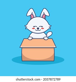 cute rabbit inside box illustration