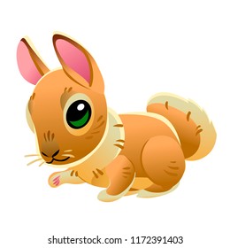 Cute rabbit isolated on white background. Vector illustration of cartoon brown hare. Mid Autumn Festival collection