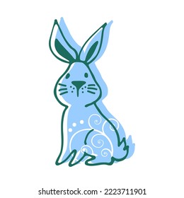 Cute rabbit isolated on white background. Hand drawn vector design elements for Easter or Chinese New Year 2023 or Valentines Day. Doodle style.