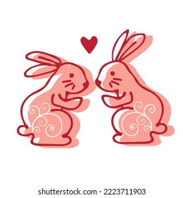 Cute rabbit isolated on white background. Hand drawn vector design elements for Easter or Chinese New Year 2023 or Valentines Day. Doodle style.