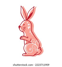 Cute rabbit isolated on white background. Hand drawn vector design elements for Easter or Chinese New Year 2023 or Valentines Day. Doodle style.