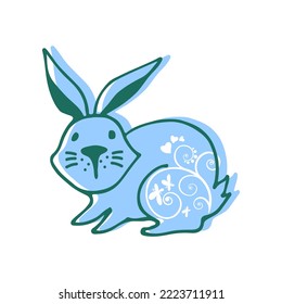 Cute Kaninchen einzeln auf weißem Hintergrund. Handgezeichnete Vektordesign-Elemente für Ostern oder Chinesisches Neujahr 2023 oder Valentinstag. Doodle-Stil.
