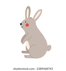 Cute rabbit isolated on white background. Forest character in cartoon style for kids design. Woodland animal isolated on white background. Vector illustration
