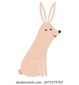 Cute rabbit isolated on white background. Forest character in cartoon style for kids design. Woodland animal isolated on white background. Vector illustration