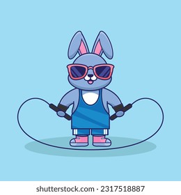 Cute Rabbit jumping rope Kawaii vector cartoon illustration. Cartoon Vector Workout Icon Illustration. workout Icon Concept Isolated Premium Vector. Cute Rabbit workout cartoon style.