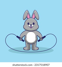 Cute Rabbit jumping rope Kawaii vector cartoon illustration. Cartoon Vector Workout Icon Illustration. workout Icon Concept Isolated Premium Vector. Cute Rabbit workout cartoon style.