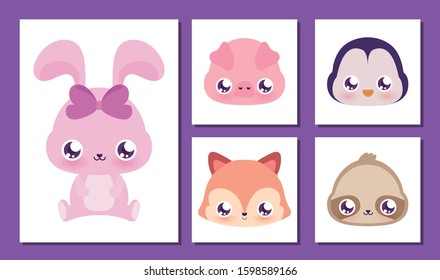 Cute rabbit and kawaii cartoons design, Animals zoo life nature character childhood and adorable theme Vector illustration