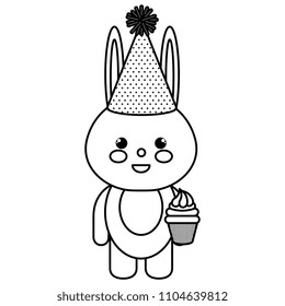 cute rabbit kawaii with sweet cupcake birthday