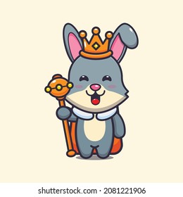 Cute rabbit king. Cute cartoon animal illustration.