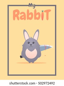 Cute rabbit with knife.Vector illustration.