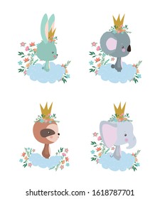 Cute rabbit koala sloth and elephant cartoon design, Animal zoo life nature character childhood and adorable theme Vector illustration