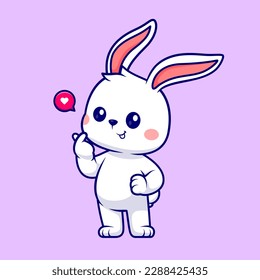 Cute Rabbit With Korean Love Sign Hand Cartoon Vector Icon Illustration. Animal Love Icon Concept Isolated Premium Vector. Flat Cartoon Style