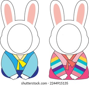 cute rabbit in korean traditional costume.rabbit mask.new year 2023.vector.