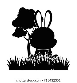 cute rabbit in landscape character icon