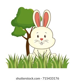 cute rabbit in landscape character icon