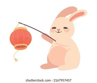 cute rabbit with lantern icon