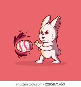 Cute Rabbit launching a superpower egg vector illustration. Game, holiday, funny design concept.