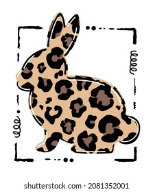 Cute Rabbit With Leopard Texture Vector Design Art For Print